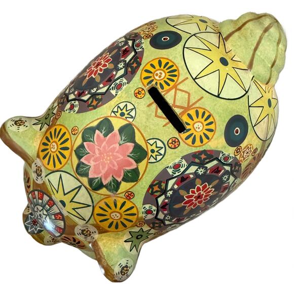 Vintage 1960s Mexican Piggy Bank Handpainted Boho Decor Ceramic Large Pig - Picture 5 of 11